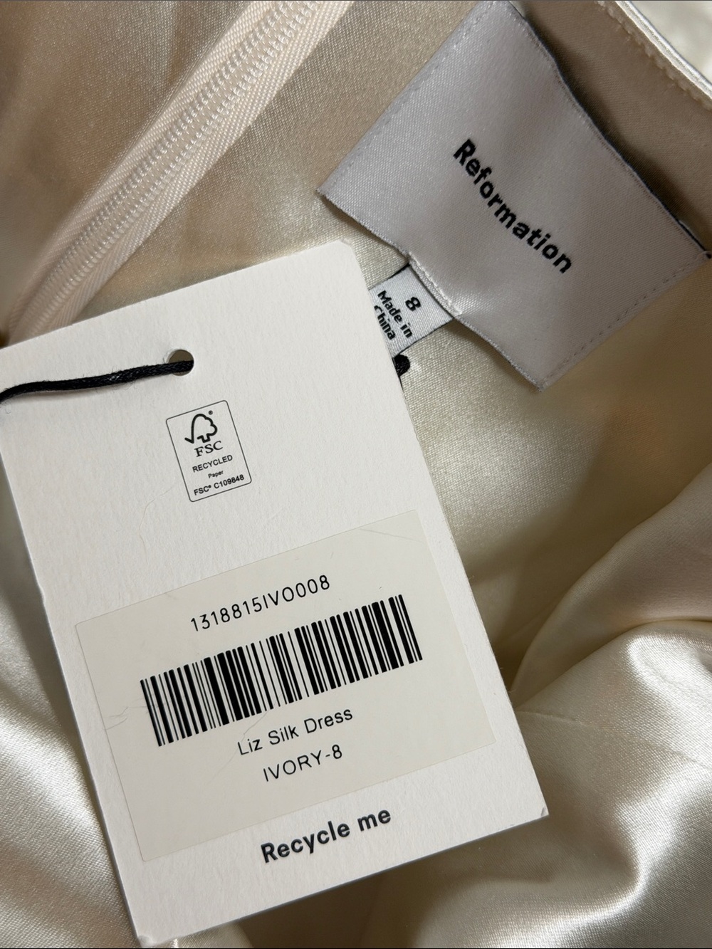 Reformation Liz Silk Bridal Dress Gowl in Ivory Size 8 - Picture 10 of 10